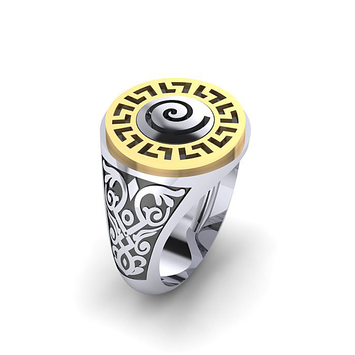 Αρχαϊκό Δαχτυλίδι Σεβαλιέ 15 λευκό - μαύρο - κίτρινο 