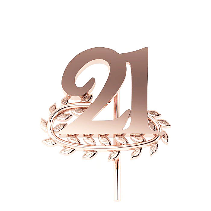 Επετειακή Καρφίτσα 21 με Δάφνες / Ασημένια, χειροποίητη, ροζ επιχρυσωμένη - 03