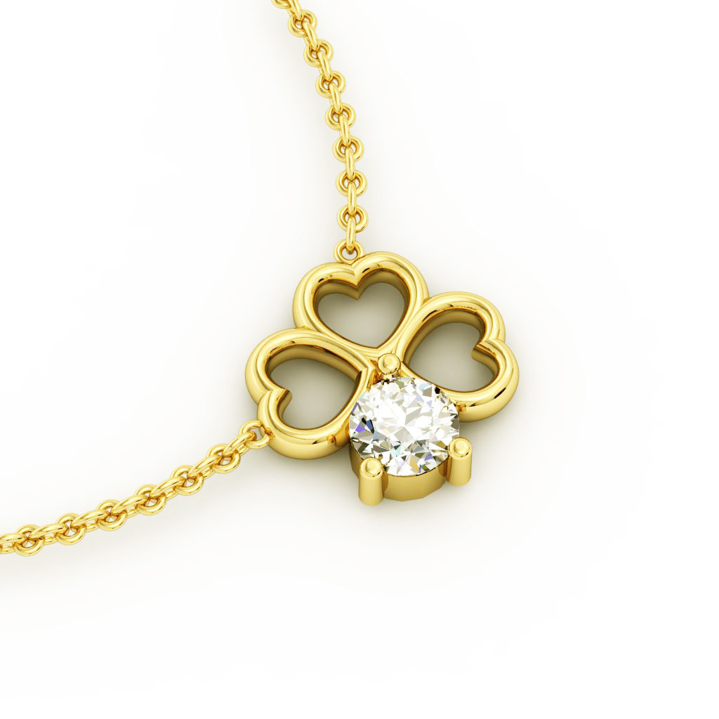 Κοσμήματα με Τετράφυλλα - Δώρα για Καλή Τύχη, Κολιέ Καρδίες Τετράφυλλο 1 / Ασημένιο. χειροποίητο, κίτρινο επιχρυσωμένο