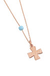γυναικείος σταυρός, σε ασήμι 925', ροζ χρύσωμα, με αλυσίδα και τυρκουάζ / 2KO0174