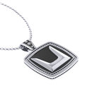 Unisex Πατριωτικό Τετράγωνο Μενταγιόν σφραγίδα Μινωικά Ιερά Κέρατα - 1.03 με γράνες στην περίμετρο / Ασημένιο, χειροποίητο, δίχρωμο, λευκό - μαύρο με πατίνα
