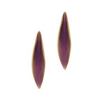 Σκουλαρίκια κολλητά στο αυτί GPE096 σε σχήμα φύλλων ελιάς / Ασημένια, χειροποίητα, επιχρυσωμένα με μωβ σμάλτο