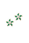 γυναικεία σκουλαρίκια, σε σχήμα αστερία, με πράσινο σμάλτο και μαργαριτάρια, σε ασήμι 925', επιχρυσωμένα / 2SK230