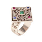 Βυζαντινό Δαχτυλίδι 10 σε σχήμα ρόμβου / Ασημένιο, χειροποίητο, ροζ επιχρυσωμένο με χρωματιστές συνθετικές πέτρες