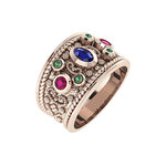 Βυζαντινό Δαχτυλίδι 104 σε σχήμα βέρας / Ασημένιο, χειροποίητο, ροζ επιχρυσωμένο με χρωματιστές συνθετικές πέτρες