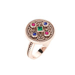 Βυζαντινό Δαχτυλίδι 3 σε στρόγγυλο σχήμα / Ασημένιο, χειροποίητο, ροζ επιχρυσωμένο με χρωματιστές συνθετικές πέτρες