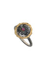 γυναικείο δαχτυλίδι, σε σχήμα μανιταριού, εμπνευσμένο από τη φύση, χειροποίητο, σε ασήμι 925' και επενδεδυμένο με χρυσό 18 καρατίων και ένα ρουμπίνι 0,03 ct / 2DA0204