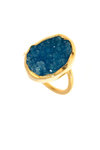 γυναικείο δαχτυλίδι, με μπλε ντρουζ αχάτη, χειροποίητο, σε ασήμι 925', επιχρυσωμένο / 2DA0212