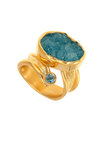 γυναικείο δαχτυλίδι, με πετρόλ ντρουζ αχάτη και blue topaze σε κοπή cabochon, χειροποίητο, σε ασήμι 925', επιχρυσωμένο / 2DA0213