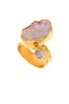 γυναικείο δαχτυλίδι, χειροποίητο, ασημένιο 925', επιχρυσωμένο,  με ντρουζ αχάτη και αμέθυστο σε κοπή cabochon / 2DA0223