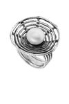 γυναικείο δαχτυλίδι, χειροποίητο, ομόκεντροι κύκλοι, με μαργαριτάρι button σε ασήμι 925' / 2DA0230 λευκό