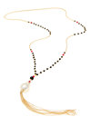 γυναικείο κολλιέ, γραβάτα, με shell pearl, μαύρους και κόκκινους αχάτες περασμένους σε ασημένια 925' επιχρυσωμένη αλυσίδα / 2KO0235