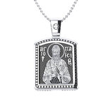 Θρησκευτικό Unisex Μενταγιόν 10 Ιησούς Χριστός - Άγιος Παϊσιος / Ασημένιο, χειροποίητο, σε παραλληλόγραμμο σχήμα, δίχρωμο, λευκό μαύρο με πατίνα / πίσω όψη με τον Άγιο Παϊσιο