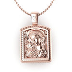 Θρησκευτικό Unisex Μενταγιόν Παναγία Γλυκοφιλούσα - Αρχάγγελος Μιχαήλ 10 / Ασημένιο, χειροποίητο, σε παραλληλόγραμμη φόρμα, ροζ επιχρυσωμένο / μπροστινή όψη με την Παναγία