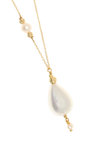 γυναικείο μενταγιόν, με shell pearl σε σχήμα σταγόνας  και μαργαριτάρι fresh water biwa, χειροποίητο, σε ασήμι 925', επίχρυσο, με ασημένια, επίχρυση αλυσίδα / 2KO0230
