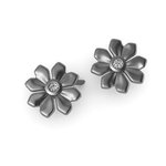 Νεανικά Μοντέρνα Σκουλαρίκια 1019 κολλητά στο αυτί - λουλούδια / Ασημένια, χειροποίητα, μαύρα επιροδιωμένα