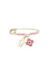 παιδική παραμάνα για κοριτσάκια, με ροζ φίλντισι μάτι σταυρό και περιγραφικό σταυρό, σε χρυσό 9 καρατίων / 1PR0176