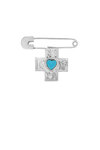 παιδική παραμάνα για αγοράκια και κοριτσάκια, κωνσταντινάτο σταυρός με ένθετο καρδιά τυρκουάζ,, σε ασήμι 925', επιπλατινωμένη / 2PR0064
