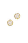 γυναικεία σκουλαρίκια, ροζέτες με μαργαριτάρια και ζιργκόν, σε κίτρινο χρυσό Κ14 / 1SK2202 / 9,70 mm