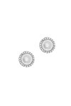 γυναικεία σκουλαρίκια, ροζέτες με μαργαριτάρια και ζιργκόν σε λευκό χρυσό Κ14 / 1SK2203 / 9,70 mm