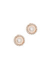 γυναικεία σκουλαρίκια, ροζέτες με μαργαριτάρια και ζιργκόν, σε ροζ χρυσό Κ14 / 1SK2204 / 9,70 mm