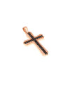 γυναικείος σταυρός βάπτισης, με μαύρα ζιργκόν, χειροποίητος, σε ροζ χρυσό Κ14 / 1ST2088 logo