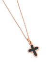 γυναικείος σταυρός, σε ασήμι 925' σε ροζ χρύσωμα με μαύρο σμάλτο και αλυσίδα / 2KO0162 logo / 10 x 11 mm