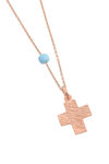 γυναικείος σταυρός, σε ασήμι 925', ροζ χρύσωμα, με αλυσίδα και τυρκουάζ / 2KO0172