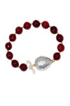 γυναικείο βραχιόλι, ελαστικό, με αχάτη σε ρουμπινί χρώμα, shell pearl σε ασημί χρώμα,λευκό μαργαριτάρι fresh water και ασημένια επιχρυσωμένα στοιχεία / 2BR0134