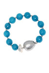γυναικείο βραχιόλι, ελαστικό,  με ενισχυμένο quartz πετρόλ (12 mm), μαργαριτάρι fresh water, ασημί shell pearl και ασημένια επιπλατινωμένα στοιχεία / 2BR0128