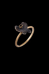 γυναικείο δαχτυλίδι chevalier ''πεταλούδα'' με μαύρο ζιργκόν σε χρυσό Κ14 με επιροδίωση (1DA2813)