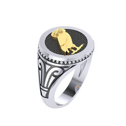 Ανδρικό Στρόγγυλο Δαχτυλίδι Κουκουβάγια Θεάς Αθηνάς 1 - 2.03 k με σχέδιο κίονα στη γάμπα / Ασημένιο, χειροποίητο, τρίχρωμο, λευκό - κίτρινο - μαύρο με πατίνα