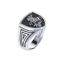 Ανδρικό Θρησκευτικό Δαχτυλίδι Σφραγίδα 6.07 με τον Άγιο Δημήτριο / Ασημένιο, δίχρωμο, λευκό μαύρο με πατίνα