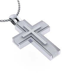 Βαπτιστικός Ανδρικός Σταυρός 282 με εσωτερικό σταυρό / Ασημένιος, χειροποίητος, λευκός επιπλατινωμένος