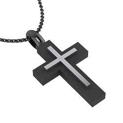 Βαπτιστικός Ανδρικός Σταυρός AS 234 με εσωτερικό σταυρό / Ασημένιος, χειροποίητος, μαύρος επιροδιωμένος με εσωτερικό σταυρό λευκό επιπλατινωμένο