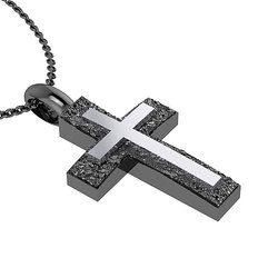 Βαπτιστικός Ανδρικός Σταυρός AS 347 / Ασημένιος, χειροποίητος, μαύρος επιροδιωμένος με εσωτερικό σταυρό λευκό επιπλατινωμένο