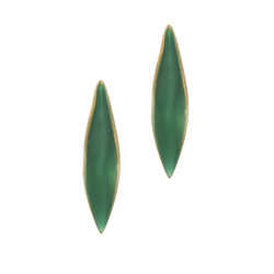 Σκουλαρίκια κολλητά στο αυτί GPE096 σε σχήμα φύλλων ελιάς / Ασημένια, χειροποίητα, επιχρυσωμένα με πράσινο σμάλτο