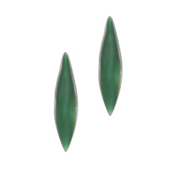 Σκουλαρίκια κολλητά στο αυτί GPE096 σε σχήμα φύλλων ελιάς / Ασημένια, χειροποίητα, επιπλατινωμένα με πράσινο σμάλτο