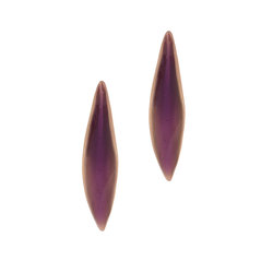 Σκουλαρίκια κολλητά στο αυτί GPE096 σε σχήμα φύλλων ελιάς / Ασημένια, χειροποίητα, ροζ επιχρυσωμένα με μωβ σμάλτο