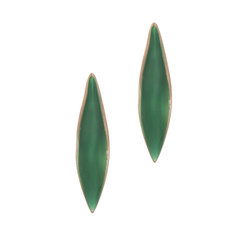 Σκουλαρίκια κολλητά στο αυτί GPE096 σε σχήμα φύλλων ελιάς / Ασημένια, χειροποίητα, ροζ επιχρυσωμένα με πράσινο σμάλτο
