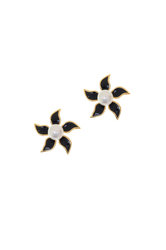 γυναικεία σκουλαρίκια, σε σχήμα αστερία, με μαύρο σμάλτο και μαργαριτάρια, σε ασήμι 925', επιχρυσωμένα / 2SK204