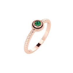 Βυζαντινό Δαχτυλίδι μονόπετρο 201 β / Ασημένιο, χειροποίητο, ροζ επιχρυσωμένο με στρογγυλή χρωματιστή (πράσινη) συνθετική πέτρα