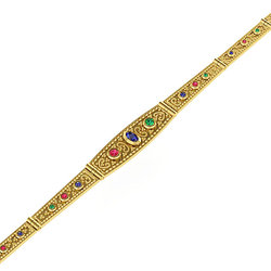 Βυζαντινό Βραχιόλι 101 / Ασημένιο, χειροποίητο, κίτρινο επιχρυσωμένο με χρωματιστές συνθετικές πέτρες / μακρινή φωτογραφία