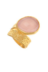 γυναικείο δαχτυλίδι, κρουαζέ, με ανάγλυφη επιφάνεια και ροζ χαλκηδόνιο σε κοπή briolée, χειροποίητο, σε ασήμι 925' επιχρυσωμένο  / 2DA0207