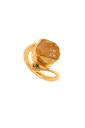 γυναικείο δαχτυλίδι, κρουαζέ, σφυρήλατο, αρχαϊκής τεχνοτροπίας, με citrine και καφέ brilliant 0,05 ct, χειροποίητο, σε ασήμι 925', επιχρυσωμένο / 2DA0221