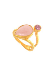 γυναικείο δαχτυλίδι, χειροποίητο, με roz quartz και αμέθυστο σε ασήμι 925' / 2DA0241