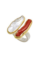 γυναικείο δαχτυλίδι, χειροποίητο, με φυσικά μαργαριτάρι - mother of pearl και κοράλλι, σε ασήμι 925' / 2DA0261