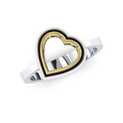 Δαχτυλίδι Δίδυμες Καρδιές 2 / Ασημένιο, χειροποίητο, δίχρωμο, λευκό - κίτρινο