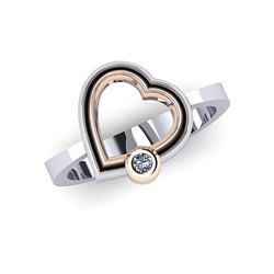 Δαχτυλίδι Δίδυμες Καρδιές 6 / Ασημένιο, χειροποίητο, δίχρωμο, λευκό - ροζ