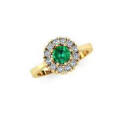 Δαχτυλίδι Ροζέτα 1 σε στρόγγυλο σχήμα / Ασημένιο, χειροποίητο, επιχρυσωμένο με συνθετικές λευκές και πράσινη πέτρες